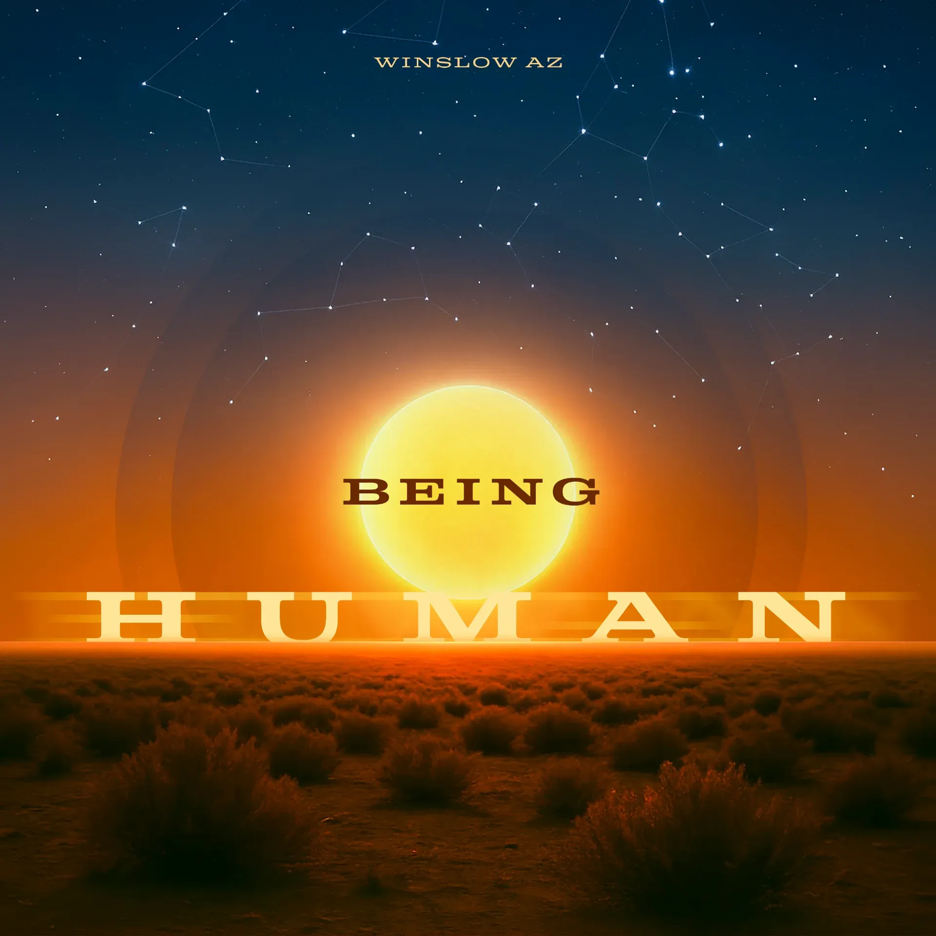 Being Human album cover - desert sunset with constellations